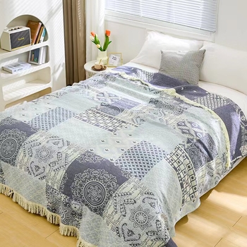 Pamutból készült több rétegű törölköző-pléd jacquard csíkos mintával, légáteresztő és puha, 1,05–1,50 kg, nyárra