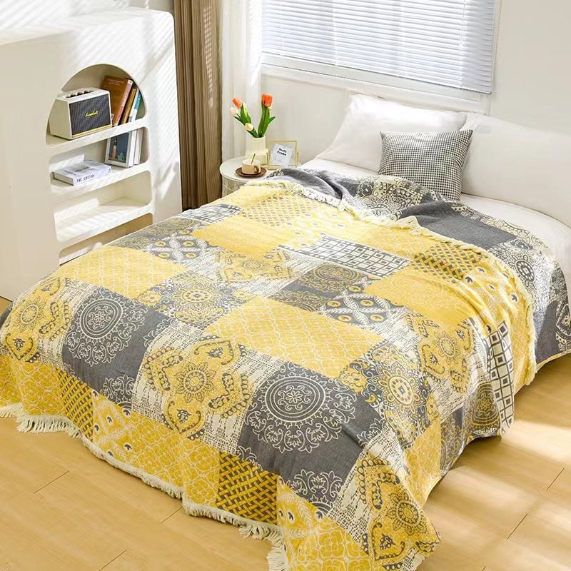 Pamutból készült több rétegű törölköző-pléd jacquard csíkos mintával, légáteresztő és puha, 1,05–1,50 kg, nyárra