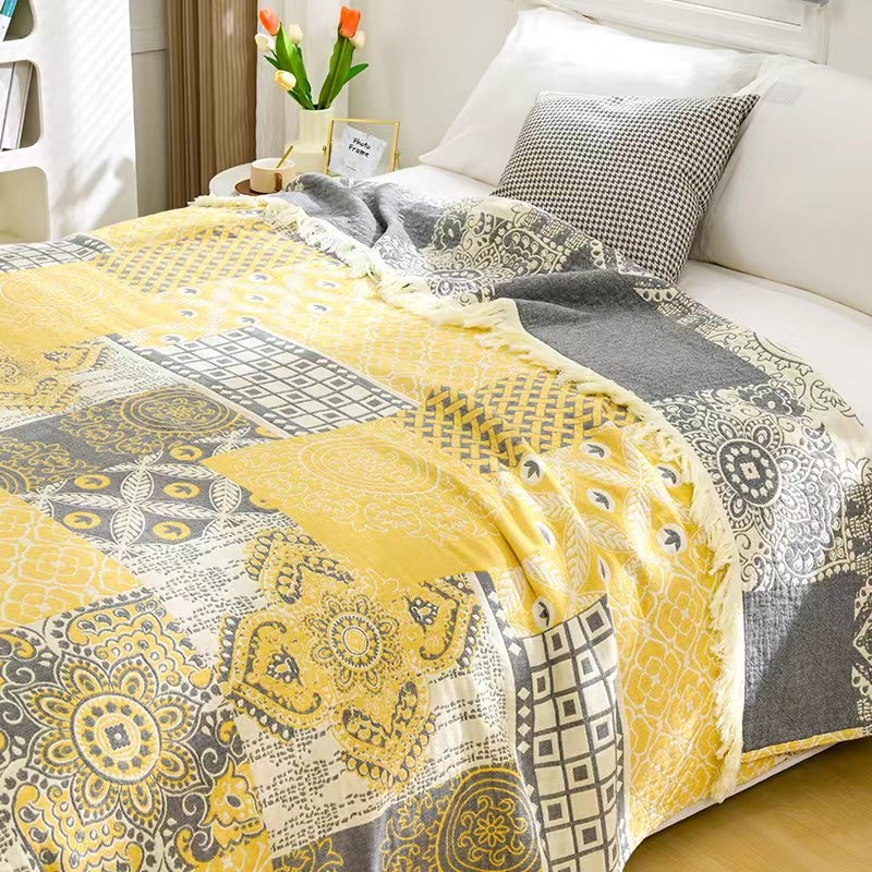 Pamutból készült több rétegű törölköző-pléd jacquard csíkos mintával, légáteresztő és puha, 1,05–1,50 kg, nyárra