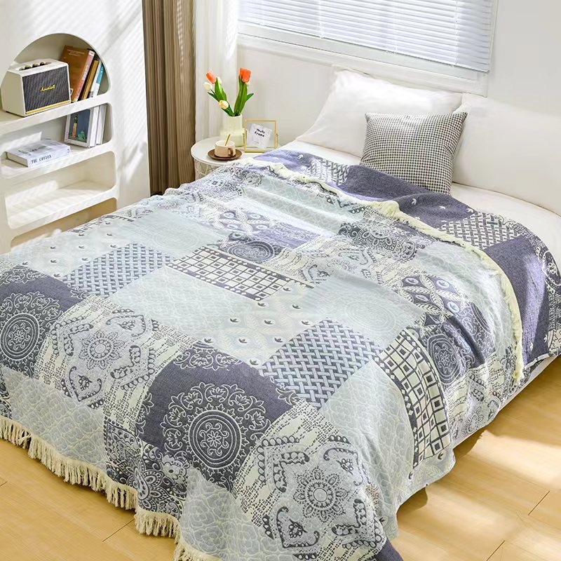 Pamutból készült több rétegű törölköző-pléd jacquard csíkos mintával, légáteresztő és puha, 1,05–1,50 kg, nyárra