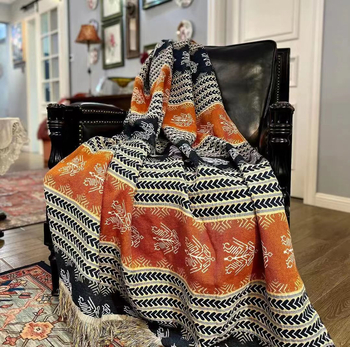 Pătură prosop din bumbac 100%, jacquard multistrat, model geometric, greutate 0.55–1.00 kg