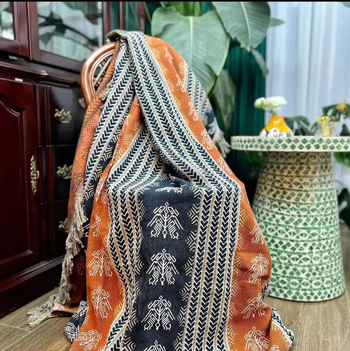 Pătură prosop din bumbac 100%, jacquard multistrat, model geometric, greutate 0.55–1.00 kg