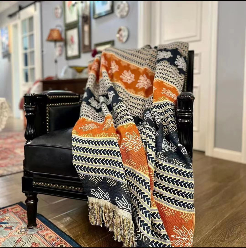 Pătură prosop din bumbac 100%, jacquard multistrat, model geometric, greutate 0.55–1.00 kg