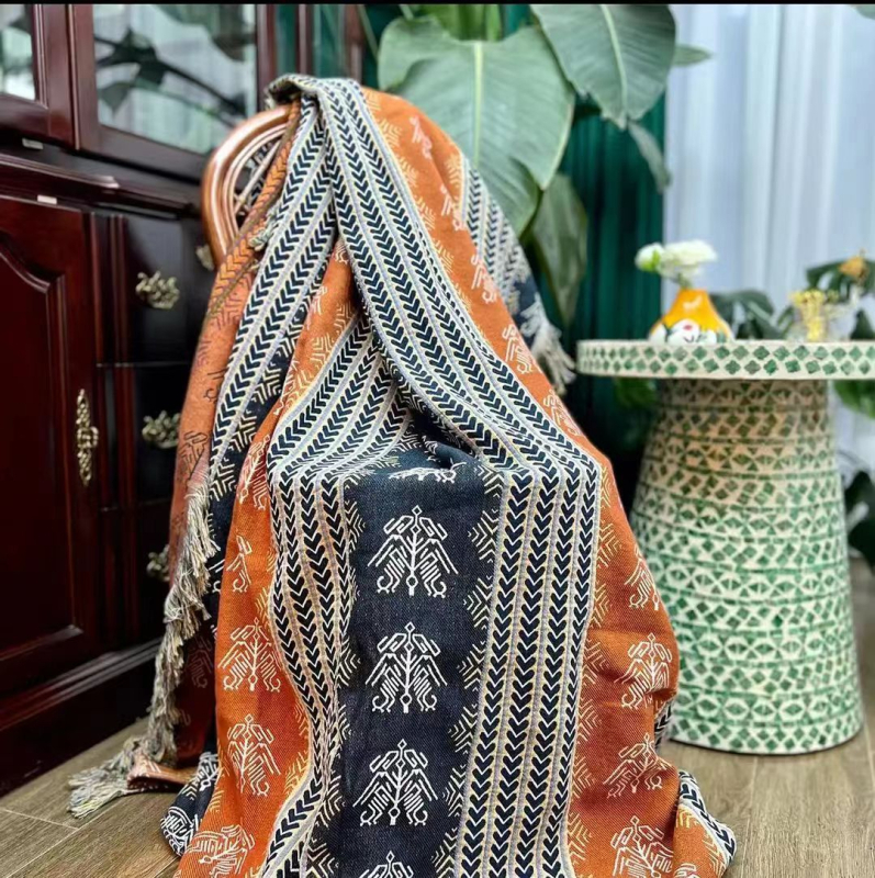 Pătură prosop din bumbac 100%, jacquard multistrat, model geometric, greutate 0.55–1.00 kg