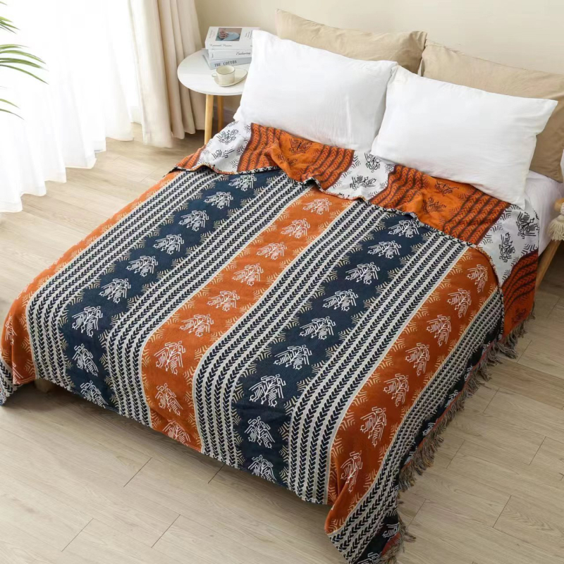 Pătură prosop din bumbac 100%, jacquard multistrat, model geometric, greutate 0.55–1.00 kg