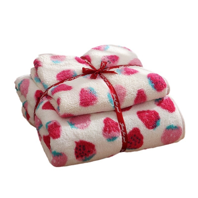 Set ručnika za kupanje i za lice od koralnog flisa, 150D, tisak, težina >200 g, mogućnost prilagodbe