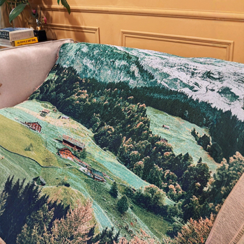 Pamutból készült dísztakaró kanapéra, kültéri és kempingezéshez, tájképes mintával, világos luxus stílusban, 1000–1499 g, minden évszakban használható