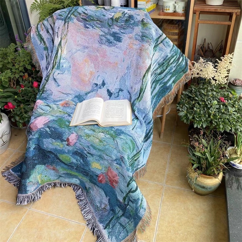Monet Water Lily gobelin za kauč, poliestersko-bavlani materijal, za jednosjed kauč, nordijski stil
