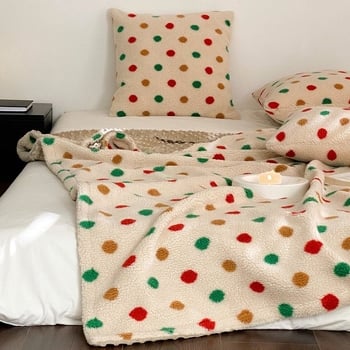 Двуслоено одеяло за диван със точков модел, вълна/кашмир, над 3000 g, агнешка флис текстура, пролет и есен