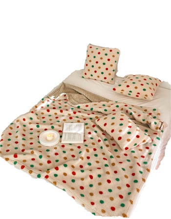 Двуслоено одеяло за диван със точков модел, вълна/кашмир, над 3000 g, агнешка флис текстура, пролет и есен