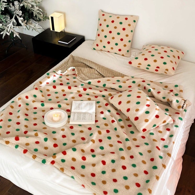 Двуслоено одеяло за диван със точков модел, вълна/кашмир, над 3000 g, агнешка флис текстура, пролет и есен
