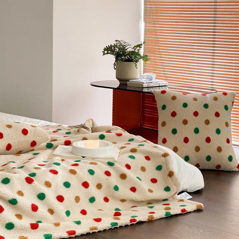 Двуслоено одеяло за диван със точков модел, вълна/кашмир, над 3000 g, агнешка флис текстура, пролет и есен