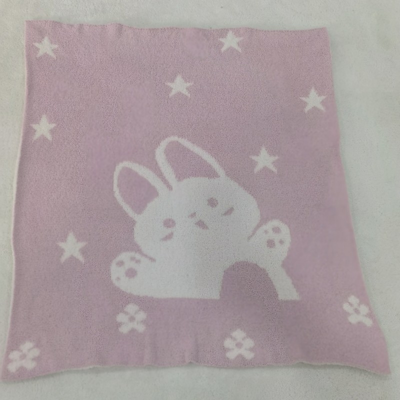 Cuvertură pentru copii din poliester, pluș moale și gros, tricot jacquard, pe o singură parte cu motiv iepuraș drăguț, 300–499 g, Calitate întâi