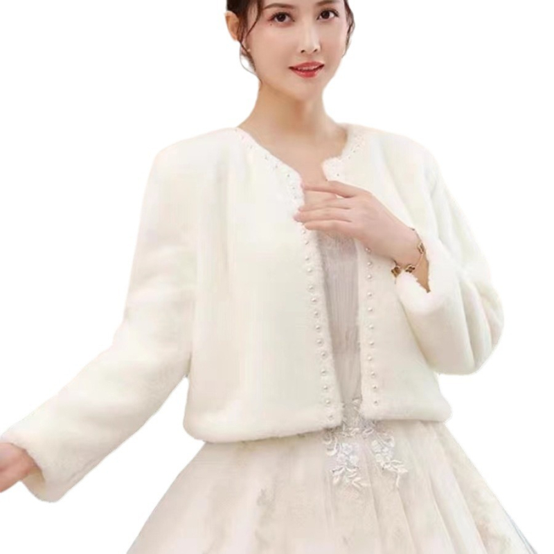 Булчински шал с ръкави, плюшен шал с мъниста за дами, подходящ за зима, пролет и есен