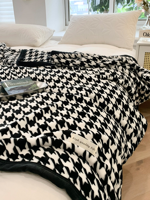 Одеяло за диван с геометричен принт, коралов велур, удебелено, подходящо за всички сезони