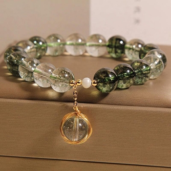 Brățară din cristal – cristal verde fantomă, stil feminin inspirat de japonez și coreean, accesoriu pentru mână