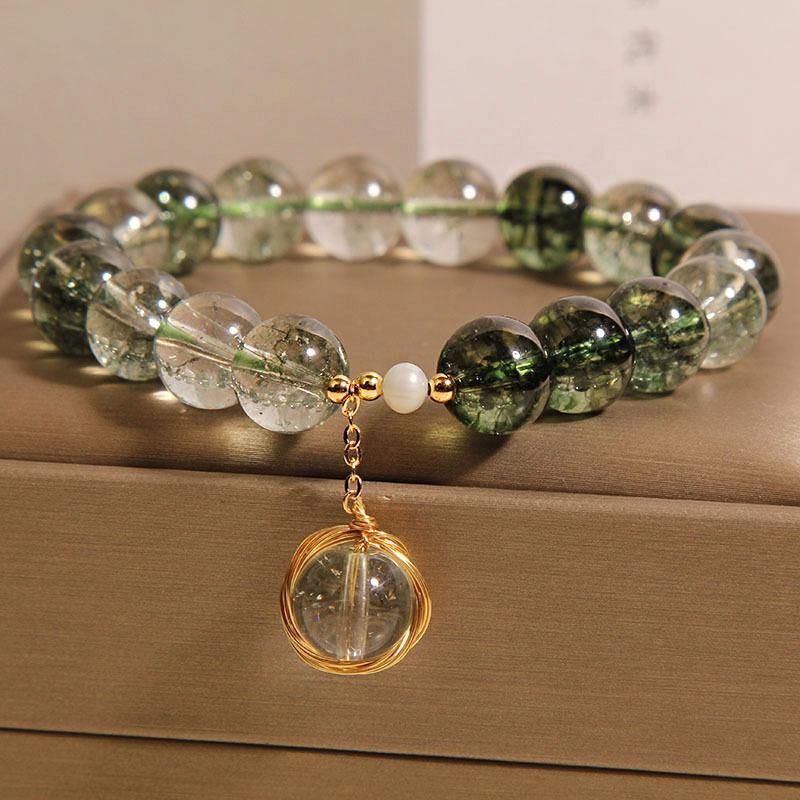 Brățară din cristal – cristal verde fantomă, stil feminin inspirat de japonez și coreean, accesoriu pentru mână