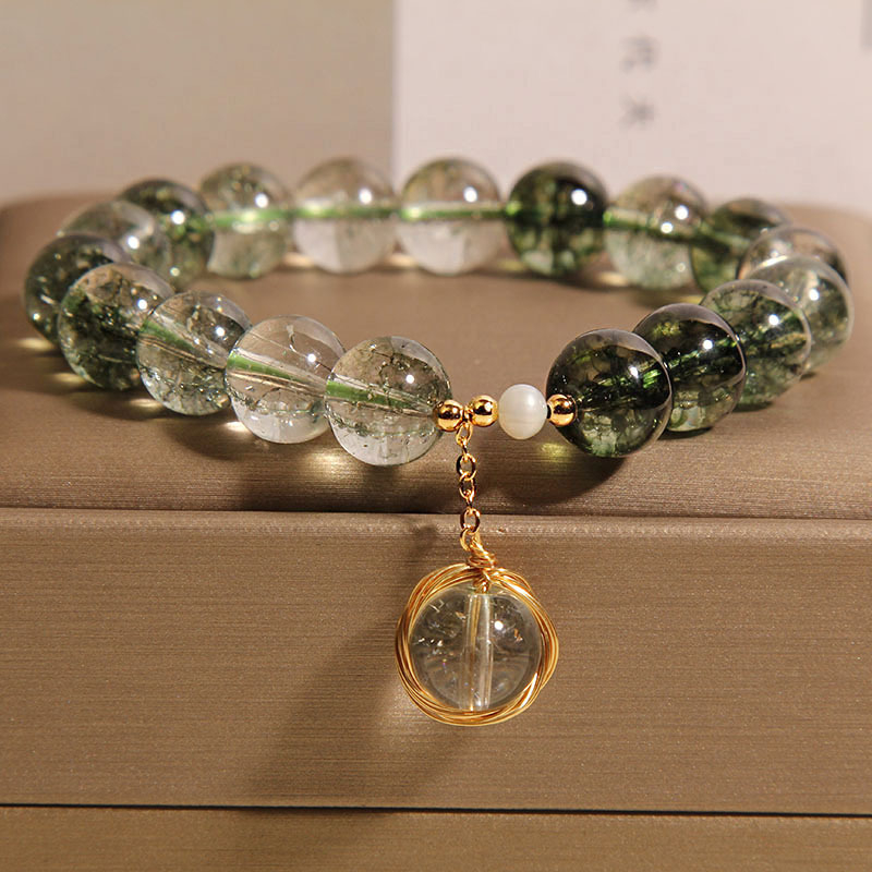 Brățară din cristal – cristal verde fantomă, stil feminin inspirat de japonez și coreean, accesoriu pentru mână