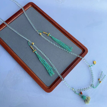 Гривна с естествени кристални мъниета, розариен дизайн с 108 мъниета, кръстосана верига, сребърни акценти 925