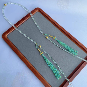 Гривна с естествени кристални мъниета, розариен дизайн с 108 мъниета, кръстосана верига, сребърни акценти 925