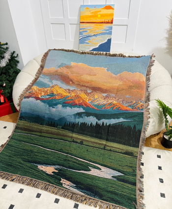 Pătură tricotată pentru canapea cu model peisaj – Poliester-cotton, 1000–1499 g, Stil modern minimalist, Potrivit pentru toate sezoanele