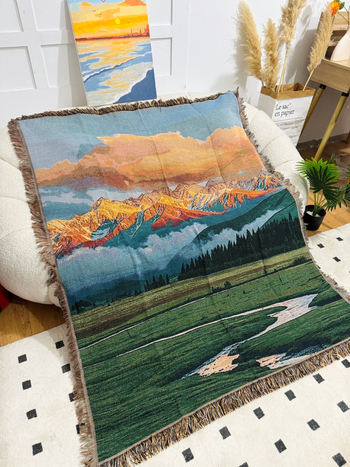 Pătură tricotată pentru canapea cu model peisaj – Poliester-cotton, 1000–1499 g, Stil modern minimalist, Potrivit pentru toate sezoanele