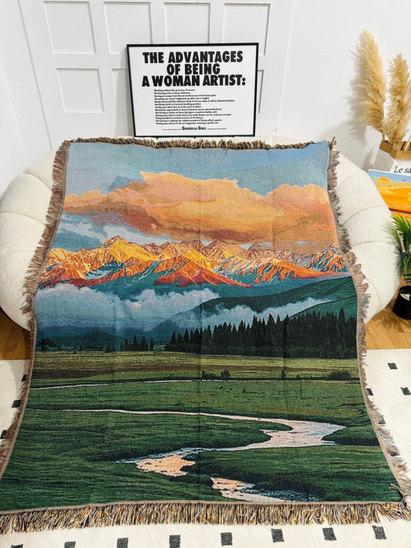 Pătură tricotată pentru canapea cu model peisaj – Poliester-cotton, 1000–1499 g, Stil modern minimalist, Potrivit pentru toate sezoanele