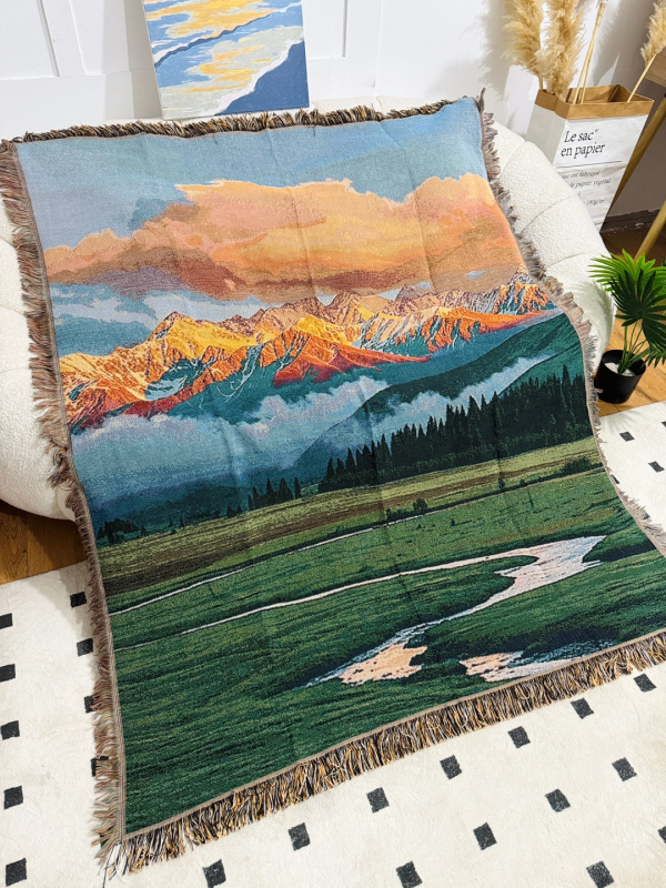 Pătură tricotată pentru canapea cu model peisaj – Poliester-cotton, 1000–1499 g, Stil modern minimalist, Potrivit pentru toate sezoanele