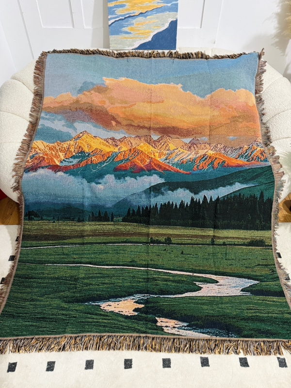 Pătură tricotată pentru canapea cu model peisaj – Poliester-cotton, 1000–1499 g, Stil modern minimalist, Potrivit pentru toate sezoanele