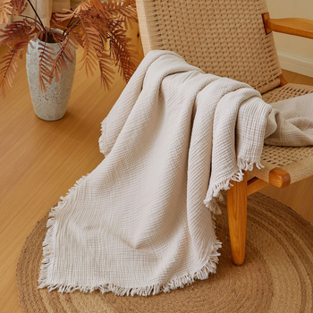 Pătură din bumbac țesut cu pliuri și ciucuri, uni, greutate 1000–1499 g, pentru toate sezoanele