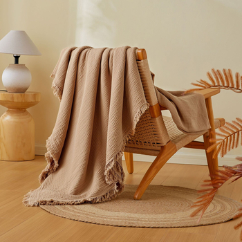 Pătură din bumbac țesut cu pliuri și ciucuri, uni, greutate 1000–1499 g, pentru toate sezoanele