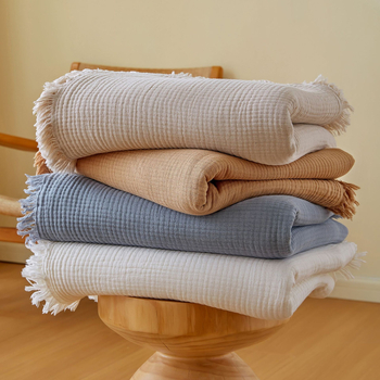 Pătură din bumbac țesut cu pliuri și ciucuri, uni, greutate 1000–1499 g, pentru toate sezoanele