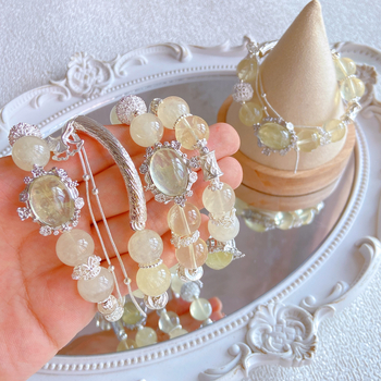 Narukvica od citrina i limunog kristala s perlama, 13 mm perle, Mori stil
