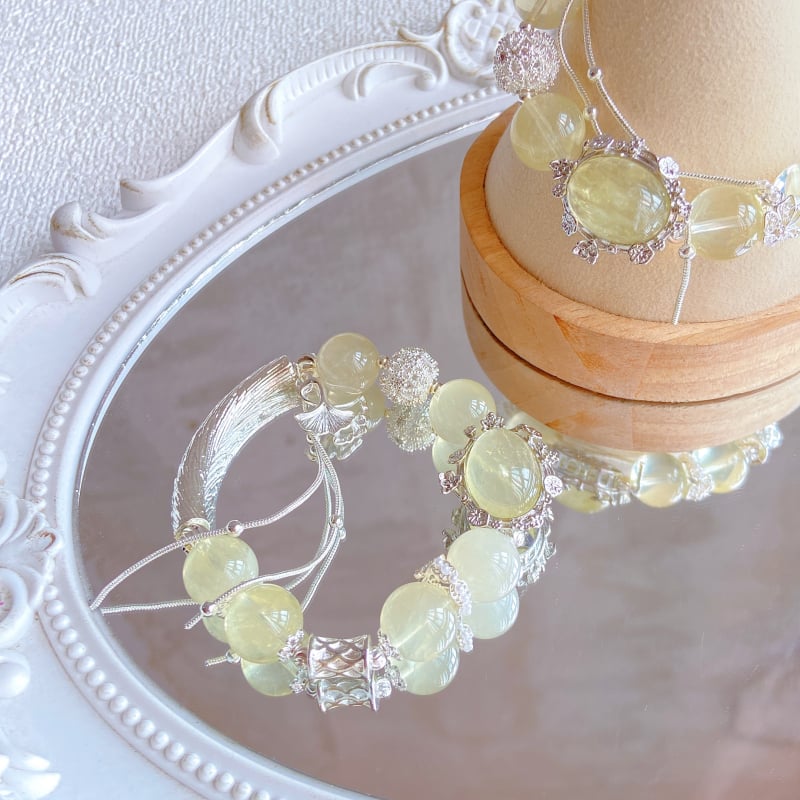 Narukvica od citrina i limunog kristala s perlama, 13 mm perle, Mori stil