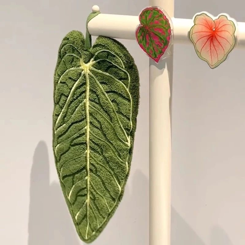 Rankšluostis rankoms su augalo lapų dizainu, su pakabinama kilpa, koralinis pūkų pluoštas, 30–50 g, 100d siūlai, išsiuvinėtas kraštas