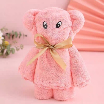 Meškos formos koralinis fliso rankšluostis vestuvinei dovanei, veidinis rankšluostis, Shaoze prekė