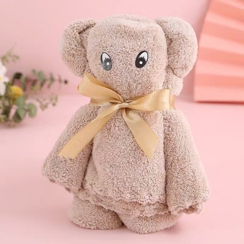 Meškos formos koralinis fliso rankšluostis vestuvinei dovanei, veidinis rankšluostis, Shaoze prekė