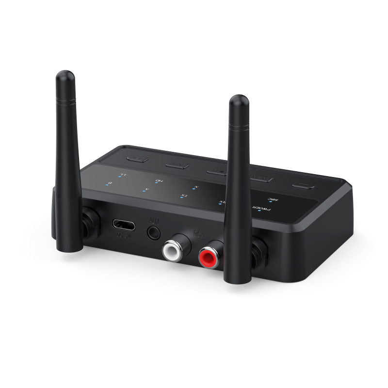 B68 Bluetooth audió adapter — Adó és vevő, Bluetooth 5.4, AUX/3.5mm/RCA interfészek, Plug and Play, külső tápegység, 10 m hatótáv