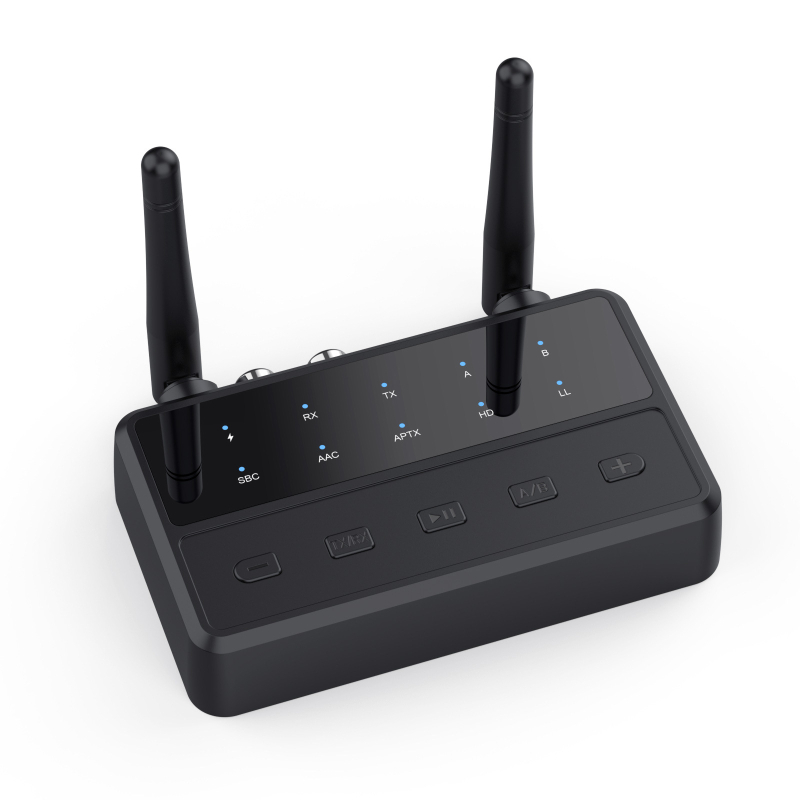 B68 Bluetooth garso adapteris — siųstuvas ir imtuvas, Bluetooth 5.4, jungtys AUX/3.5mm/RCA, Plug and Play, išorinis maitinimas, veikimo atstumas iki 10 m