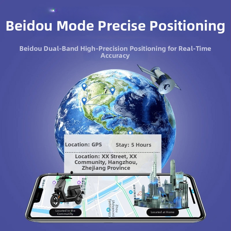 Beidou двучастотен GPS локатор за електрически велосипед, водоустойчив и прахоустойчив, Bluetooth връзка, модел G22, полимерна батерия с 3-годишен живот