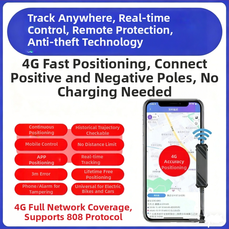 4G GPS проследител за автомобили, мотори и електрически превозни средства — интелигентен локатор Beidou с управление на флота, без абонамент за данни; GPS точност 5-10 м; IP67 водоустойчив; външно захранване; керамична антена