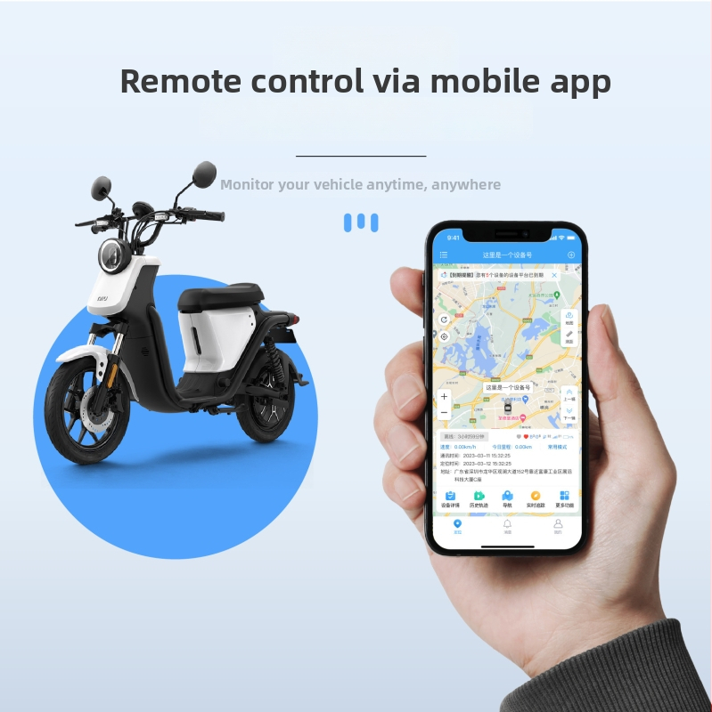 Beidou satelitný GPS antivandal zariadenie pre elektrické vozidlá a motocykle – Model 90100, 128MB pamäte, GPS presnosť 5m, Alarmné režimy: vibrácie, výpadok napájania, mobilný alarm, oplotenie, prekročenie rýchlosti