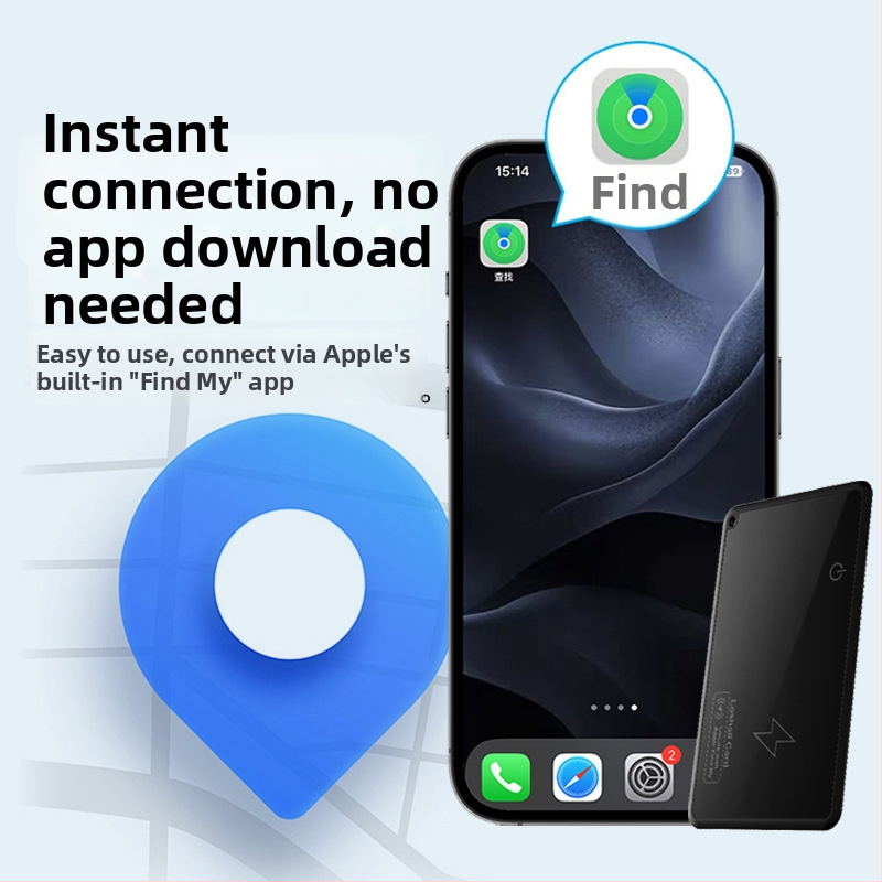 Kártya-formátumú globális nyomkövető Find My / Airtag számára, intelligens pénztárca lopás elleni védelemmel, modell F005, 170 mAh-s akkumulátor, 15,4 g tömeg