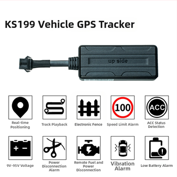 Ks199 4G GPS uztvērējs ar reāllaika izsekošanu, precizitāte 5 m, vairāki brīdinājumi ( vibrācijas signāls, elektroapgādes zudums, mobilais brīdinājums, žoga brīdinājums, ātruma pārsniegums ), 30 minūšu darbības laiks