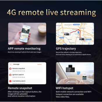 Dash kamera s predným a zadným dvojitým záznamom, 4G, nočné videnie, 1440P, 170° široký uhol