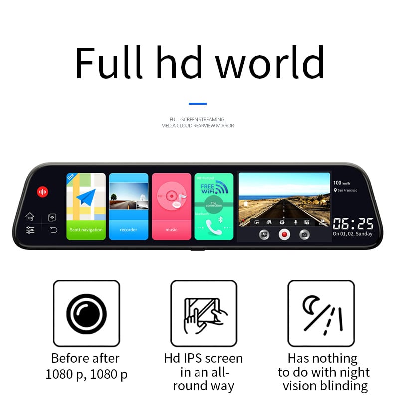 12-inčni 4G retrovizor s dash camom 1080p, navigacijom Google Maps i daljinskim reproduciranjem