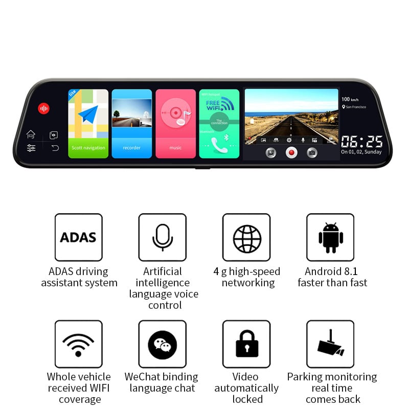 12-inčni 4G retrovizor s dash camom 1080p, navigacijom Google Maps i daljinskim reproduciranjem