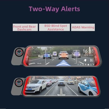 4K kamera u automobilu s GPS navigacijom, 9,66-inčni zaslon, trokanalno snimanje, ADAS