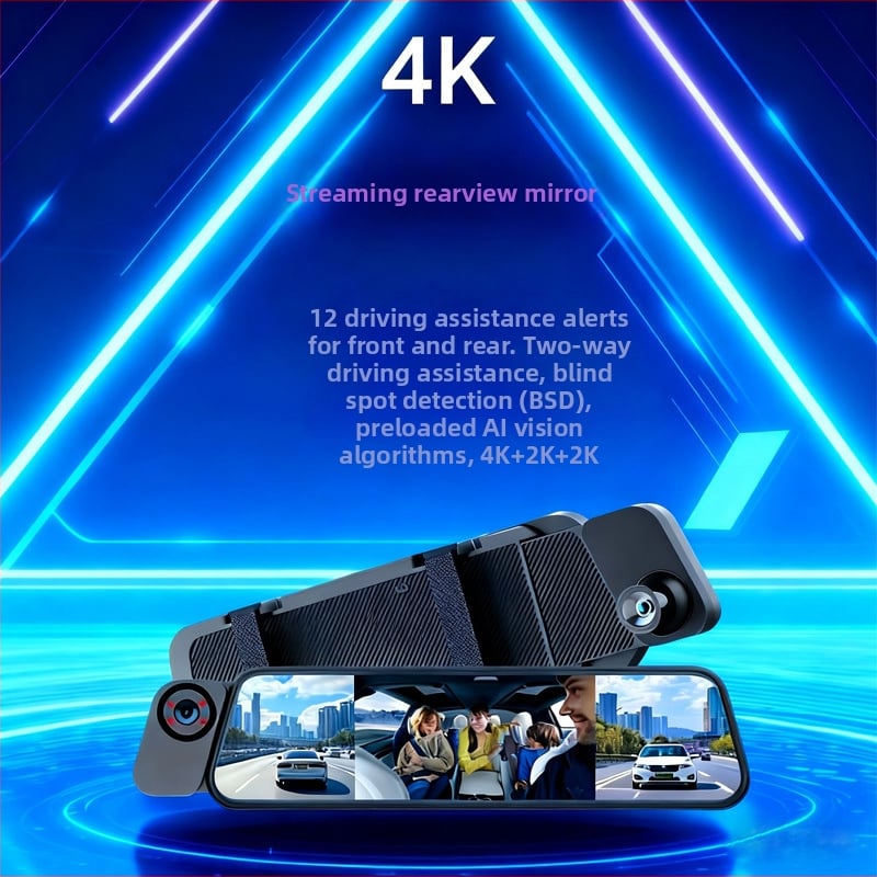 4K kamera u automobilu s GPS navigacijom, 9,66-inčni zaslon, trokanalno snimanje, ADAS