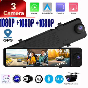 3-objektivna 11-inčna dash cam s noćnim vidom, GPS-om, CarPlay i Android Auto